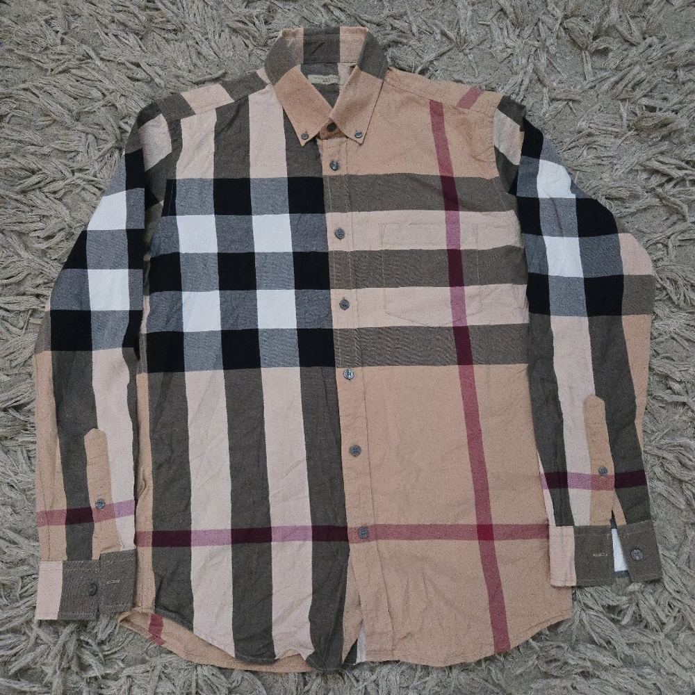 Burberry Brit Men Mega Check Button Down Shirt Asymmetrical Exploded Nova Check